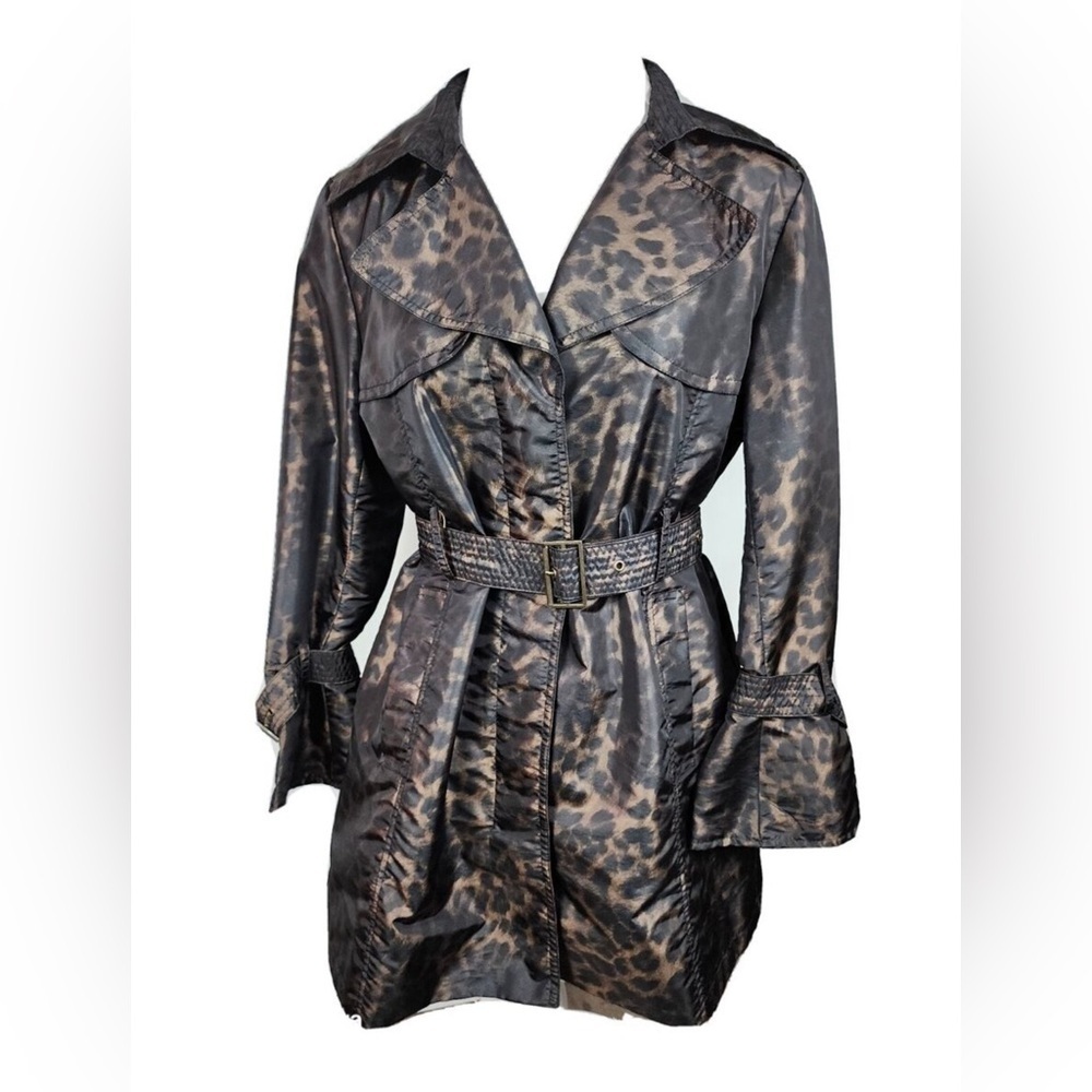 ALFANI Animal Print woman belted brown-black boho chic Polyester trench coat L